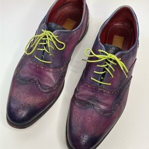 PAUL PARKMAN Purple and Green Oxford Shoes with Wingtip Brogue